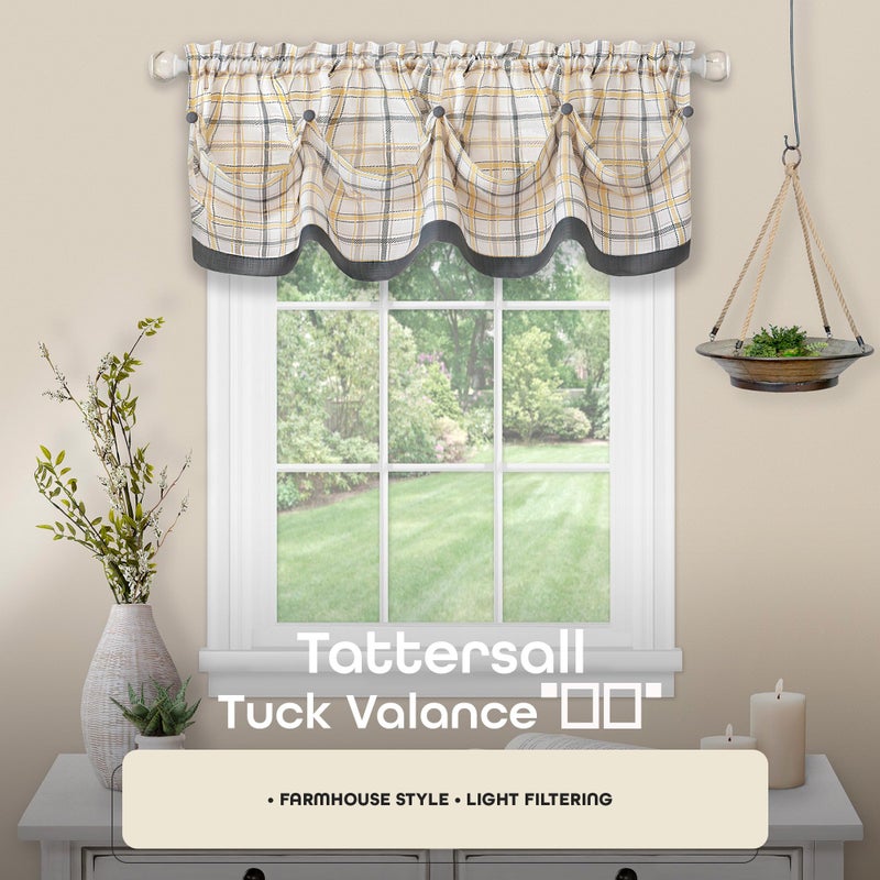 ACHIM Soft Valance Window Curtains - 58 Inch Width, 14 Inch Length - Tattersall (Grey) - Light Filtering Polyester Drapes for Bedroom Living & Dining Room Home Decor - Image 2